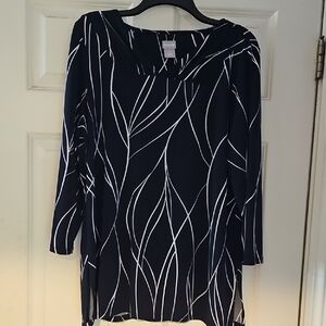 Chico's Elegant Navy and White Long Sleeve Tunic